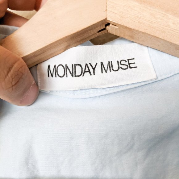 Monday Muse Light Blue Cotton Wrap Shirtdress Size Small - Picture 4 of 10